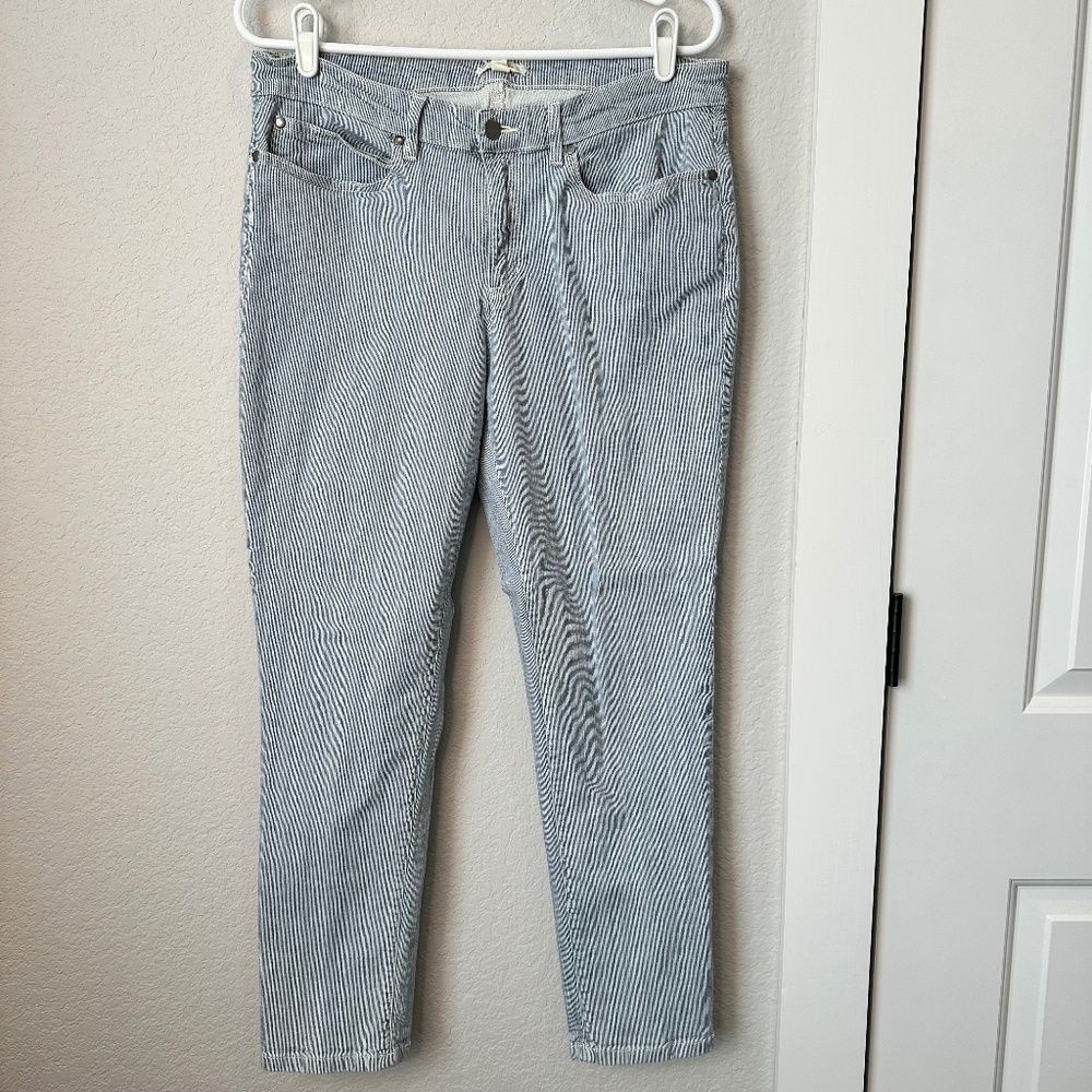 Eileen Fisher Blue & White Stripe Mid Rise Straight Leg Jeans Size 14